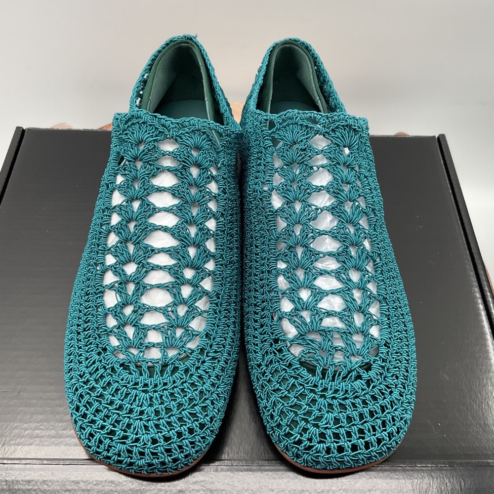 Jeffrey Campbell Womens Teal Crochet Knit Slip On Flats Round Toe Low Heel  7